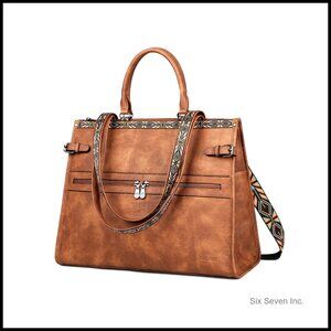 PU Leather Laptop Tote Bag with Backpack Straps 15.6 Inch Compartment